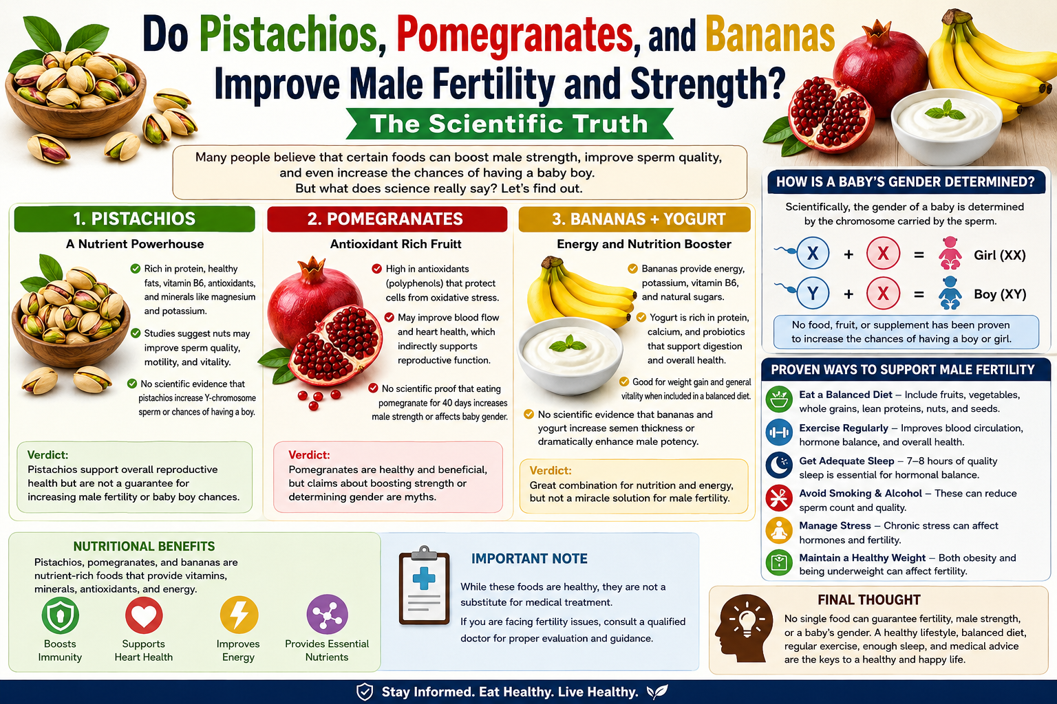 Do Pistachios, Pomegranates, and Bananas Improve Male Fertility and Strength? The Scientific Truth