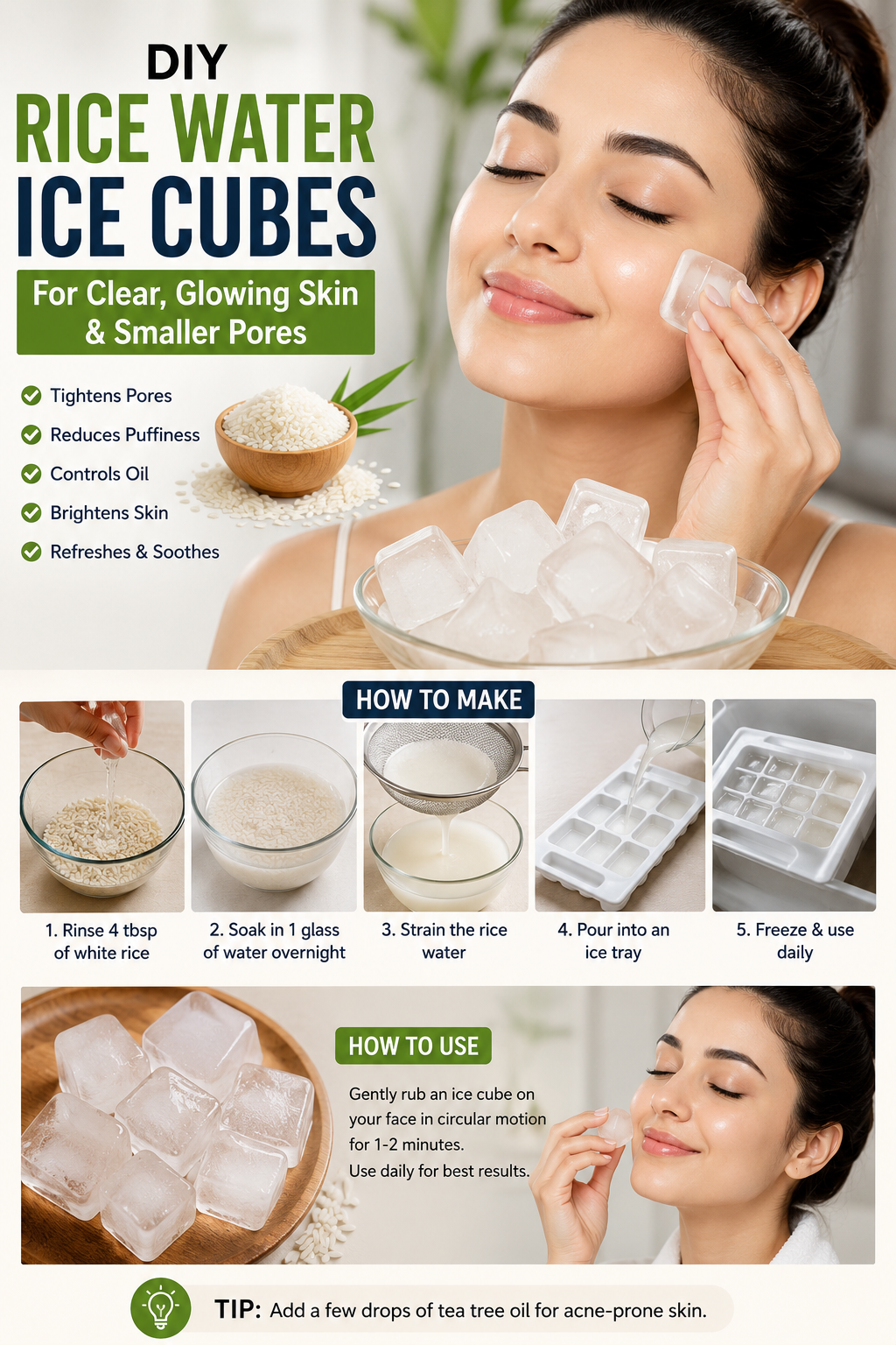DIY Rice Water Ice Cubes for Clear & Glowing Skin